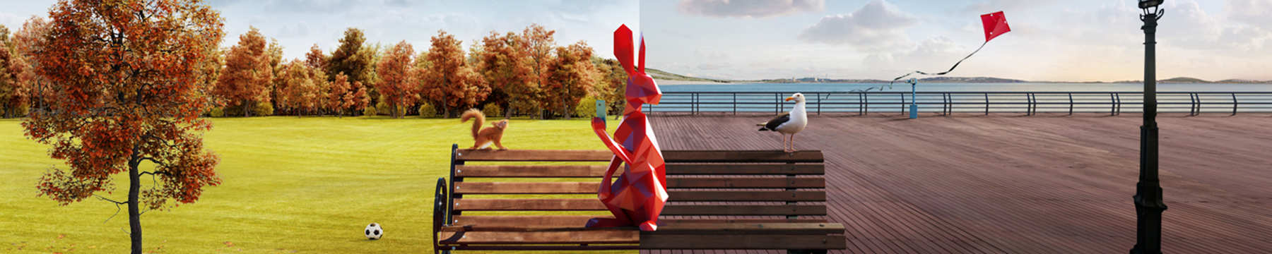 The Greater Anglia hare buying tickets on the app on a bench at the park and a pier