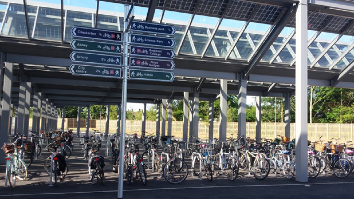 The existing cycle area at Cambridge North station before the start of upgrade works