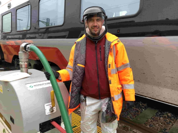 Eduard Szakacs from Greater Anglia train presentation beside CET facility at Orient Way