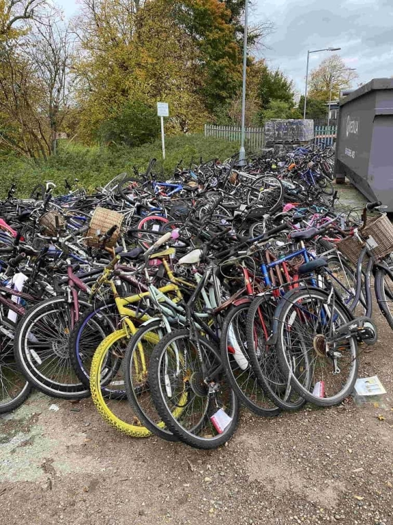 Abandoned cycles from Greater Anglia stations laying on the ground