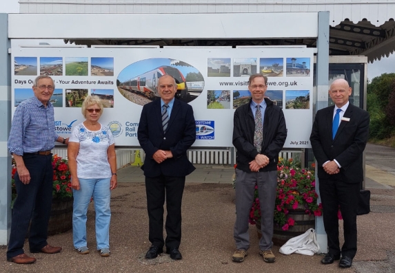 Station adopters Richard and Jenny Holland, Felixstowe Coastal Councillor Graham Newman, Aaron Taffera, Chair of the East Suffolk Lines Community Rail Partnership, Alan Neville Greater Anglia's Customer Engagement Manager. 