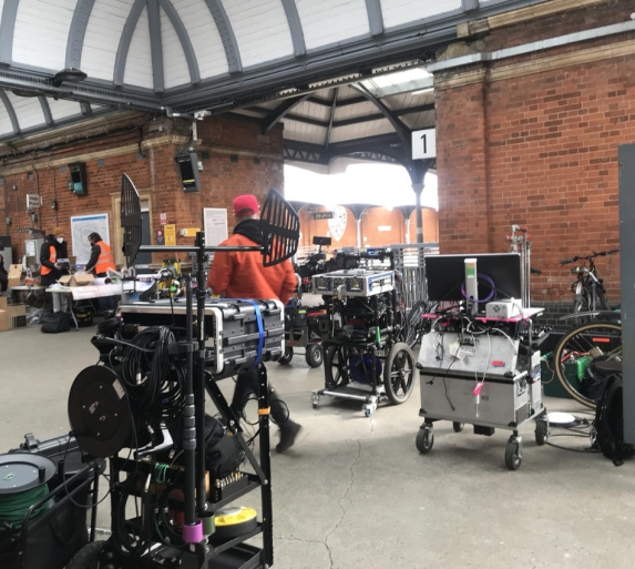 Film crew at a Greater Anglia station 