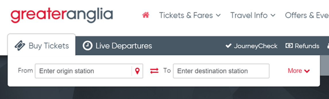 Greater Anglia's journey planner - book train tickets on our website using this tool