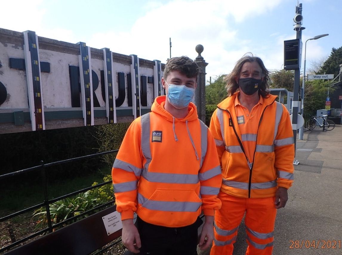 Dura Composites Fabrication Team members Jack Partridge (left) and Dave Parkin (right) at West Runton 