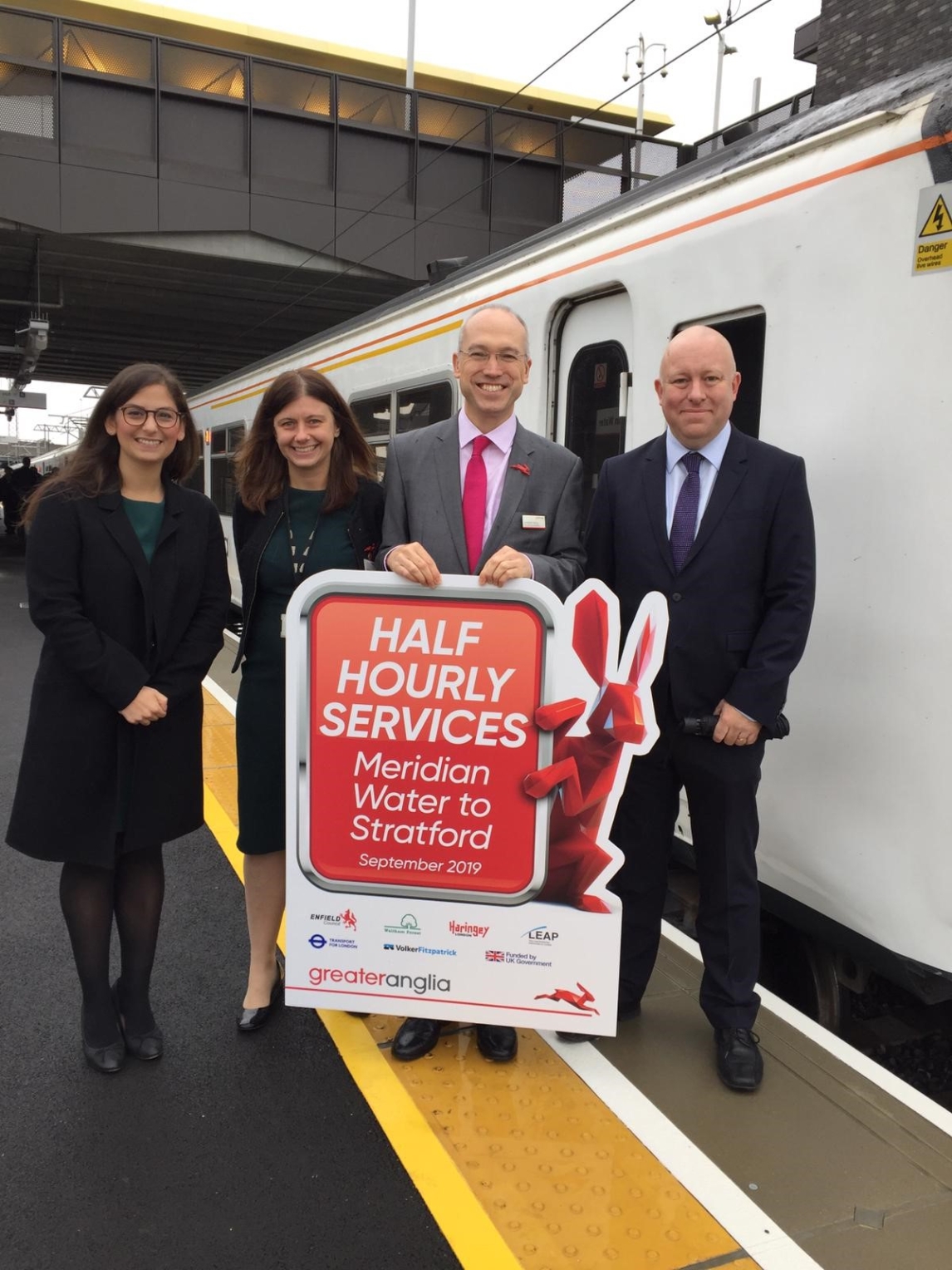 Left to to right: Cllr Nesil Caliskan, Enfield Council, Kate Warner, Director of Route Business Development, Network Rail, Jonathan Denby, Head of Corporate Affairs, Greater Anglia and Steve Vidler, Network Rail.