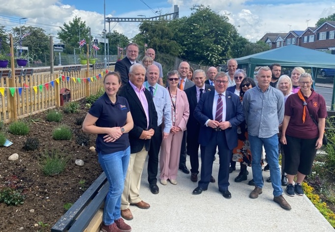 Group photo form official opening of Rayleigh station's new garden