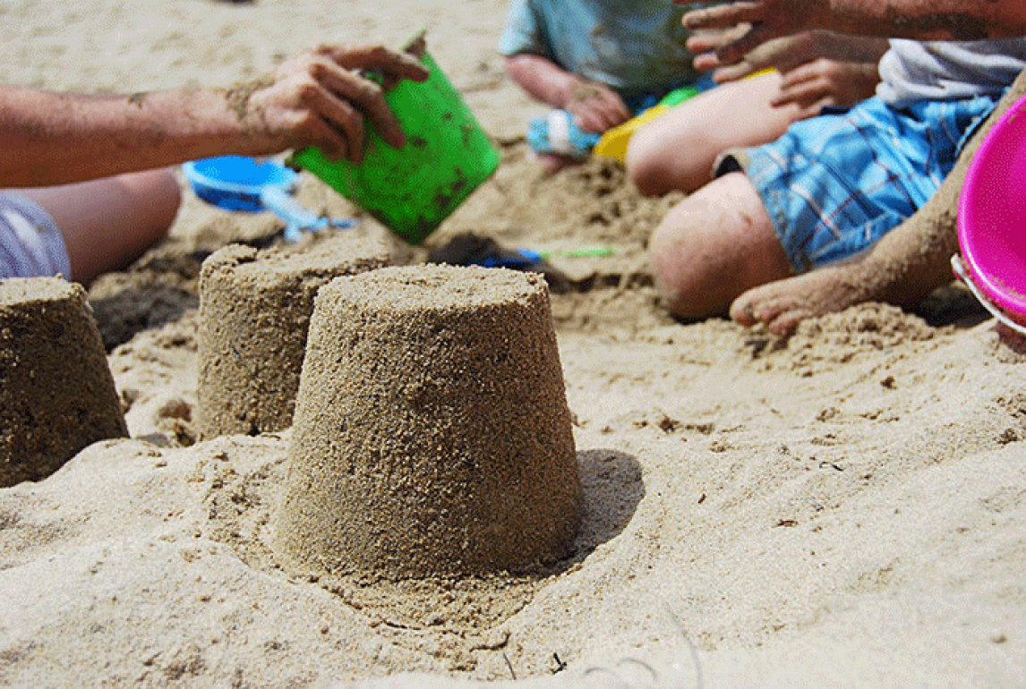 Building a sandcastle at Frinton-on-Sea