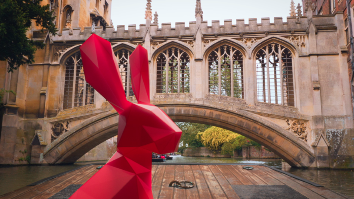 Greater Anglia hare mascot punting at Cambridge